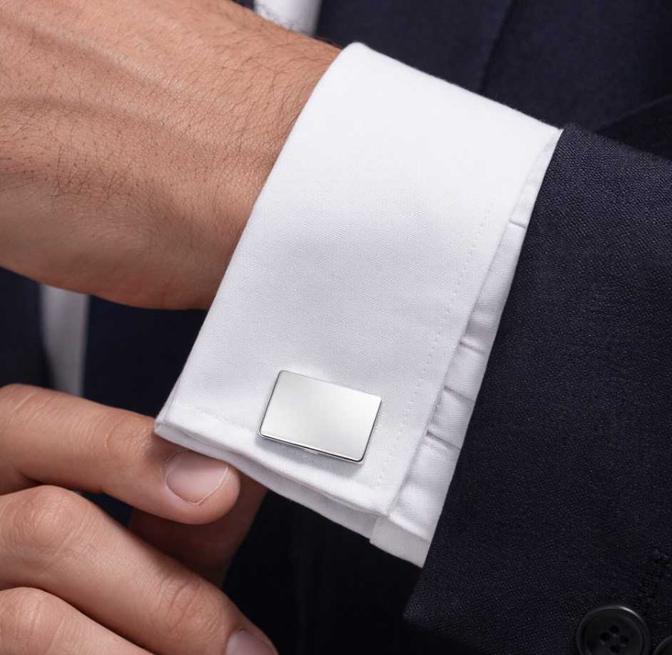 Gemelli Uomo Rettangolari con Incisione Personalizzata Indossati