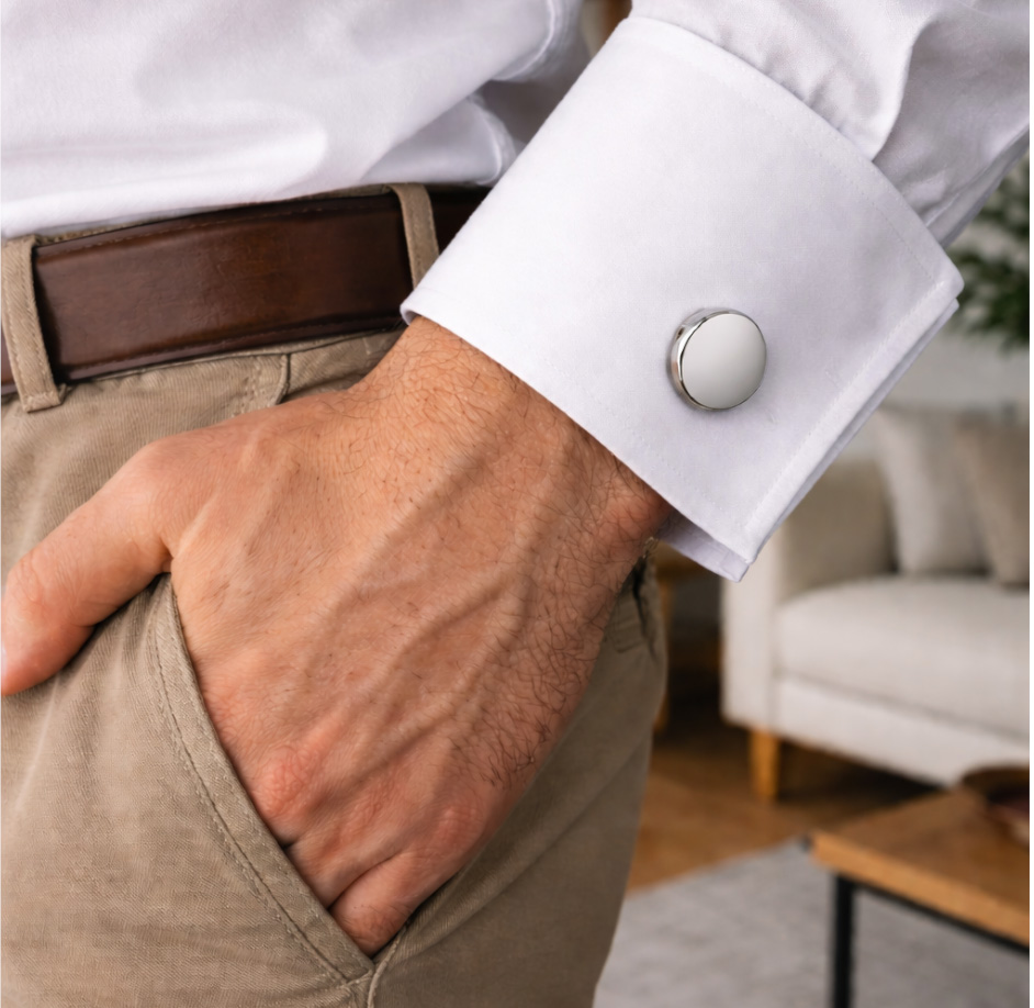 Gemelli Uomo Tondi con Incisione Personalizzata Indossati