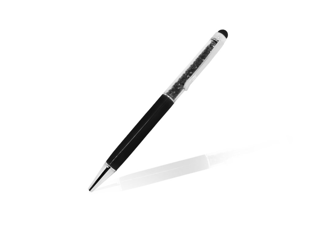 Penna con Strass nera a sfera Incisione personalizzata e 1 gomma touch screen Penna con Strass nera a sfera Incisione personalizzata e gomma touch screen