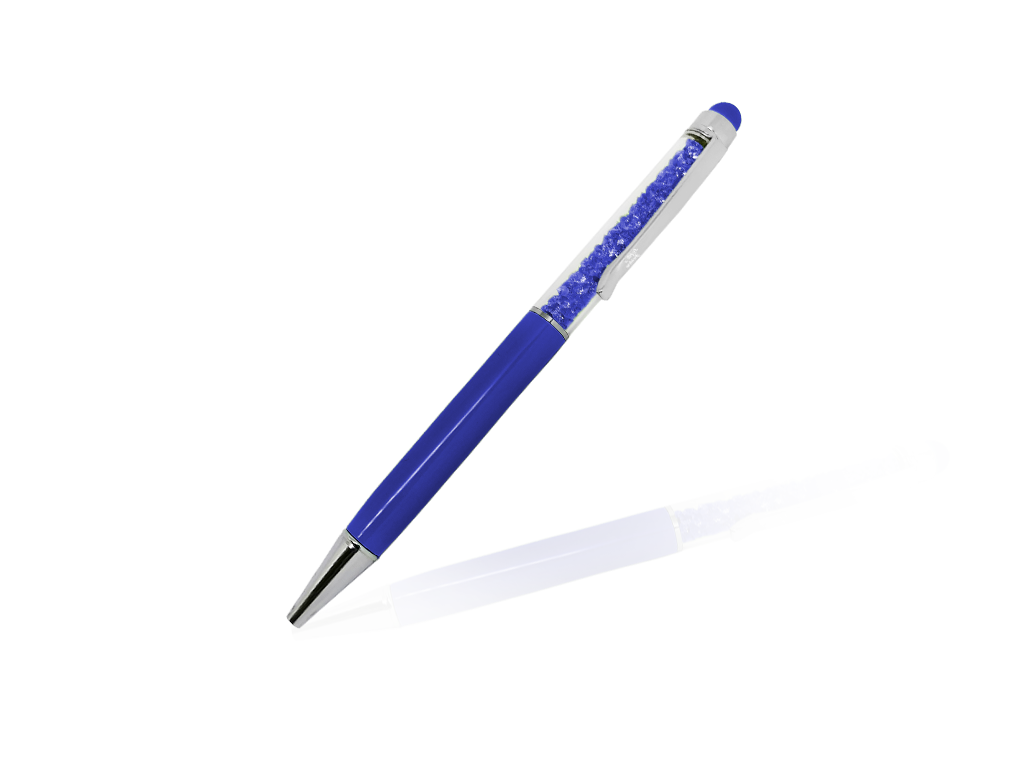 Penna con Strass Blu a sfera Incisione personalizzata e 1 gomma touch screen Penna con Strass Blu a sfera Incisione personalizzata e gomma touch screen