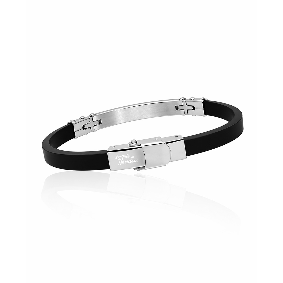 Bracciale Caucciù per Uomo con Placca in Acciaio Personalizzato Retro
