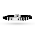 Bracciale acciaio caucciù da uomo placca con 2 punti luce incisione personalizzata