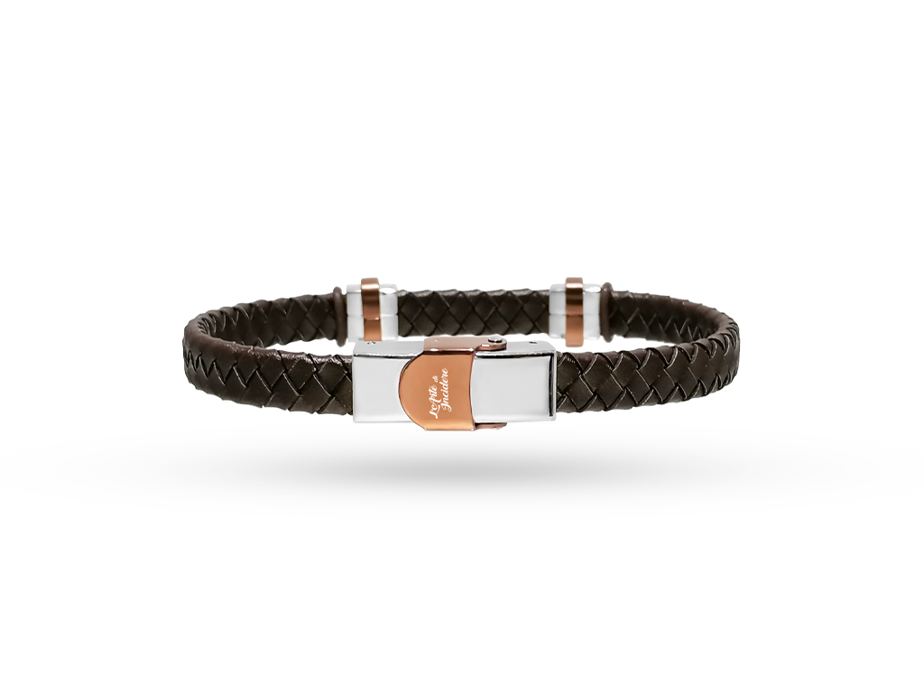Bracciale in ecopelle e placca acciaio marrone retro incisione personalizzata Bracciale in ecopelle e placca acciaio marrone retro incisione personalizzata