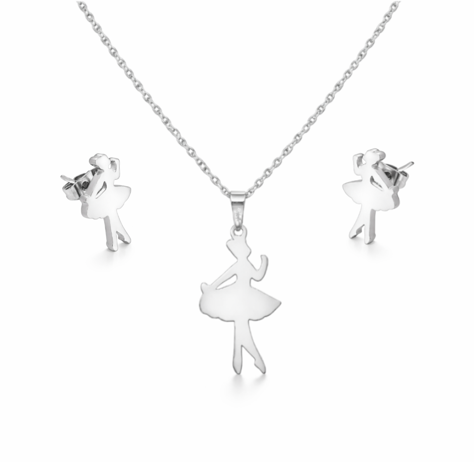 Collana e Orecchini Ballerina con Incisione Personalizzata