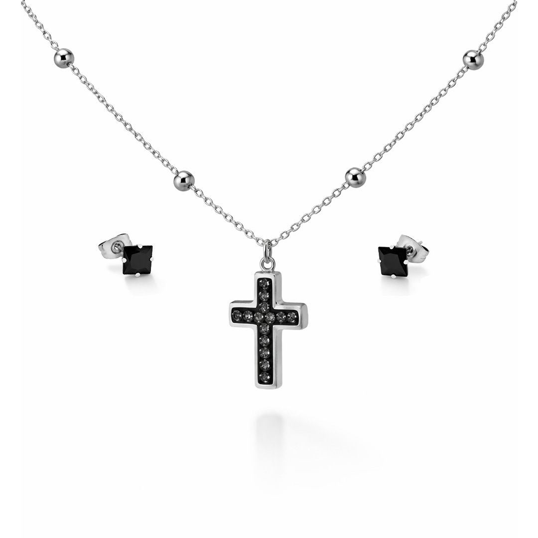 Girocollo Croce Donna 2 Orecchini con Incisione Personalizzata