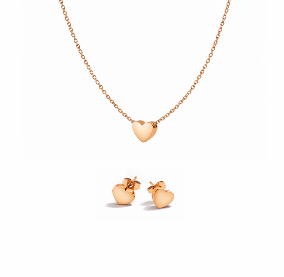 Girocollo e Orecchini a Cuore con Incisione Personalizzata Rosata