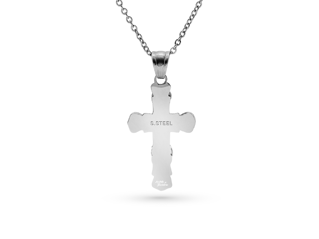 Collana con Croce uomo argentata con contorni sabbiati 1 Cristo in rilievo