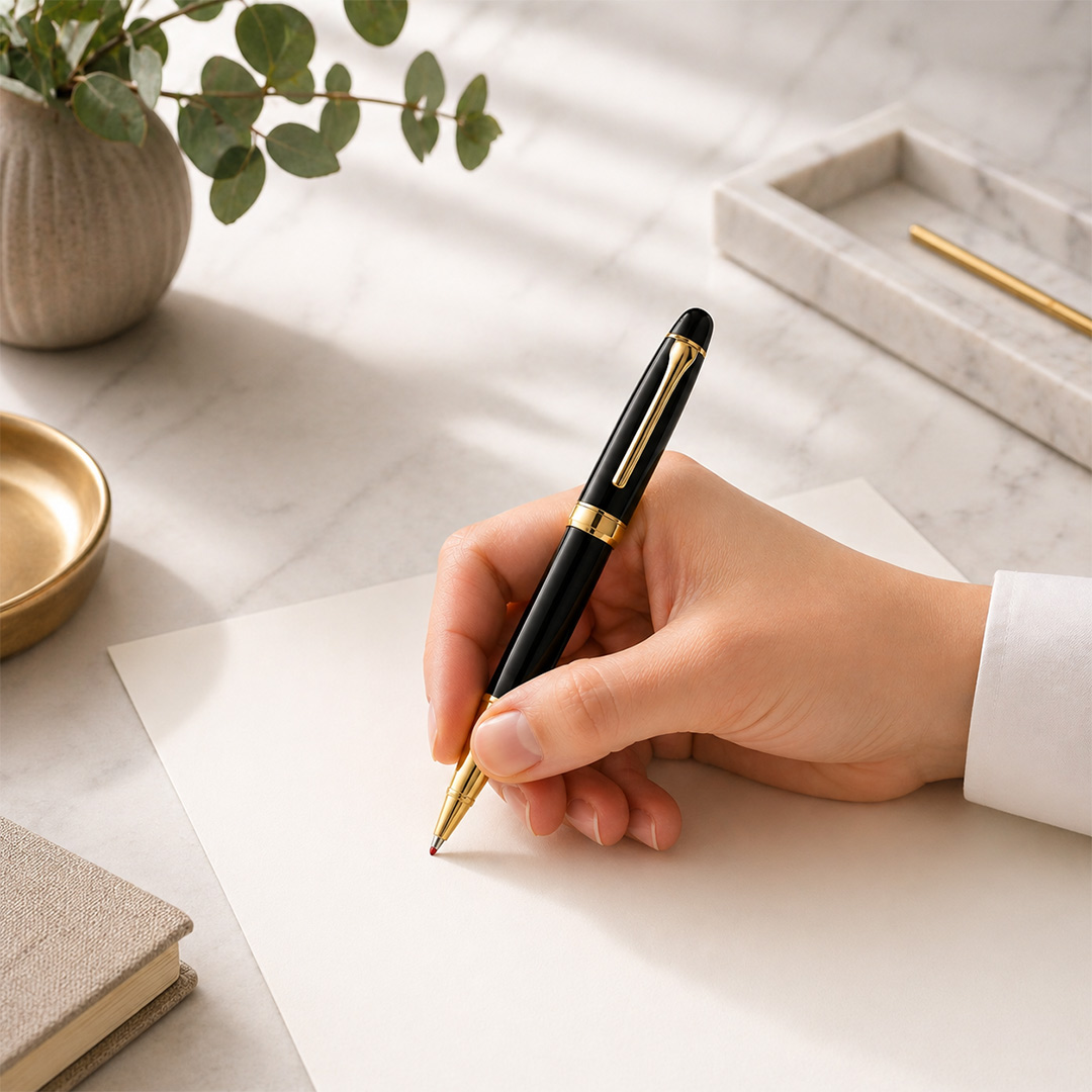 Penna Professionale Nera e Dorata Personalizzata Indossata