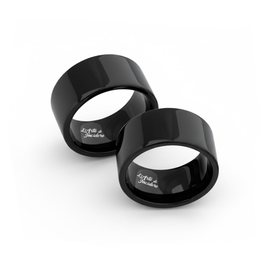 Anelli Coppia Piatti 10 mm Neri Lucidi Personalizzati