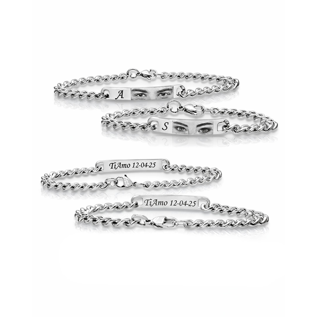 Bracciali Coppia Incisione Foto Personalizzati con Testo