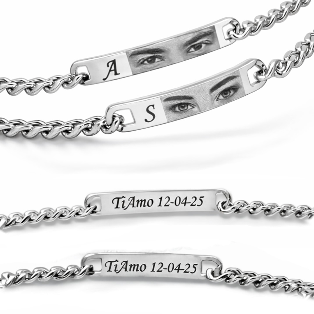 Bracciali Coppia Incisione Foto Personalizzati e Testo