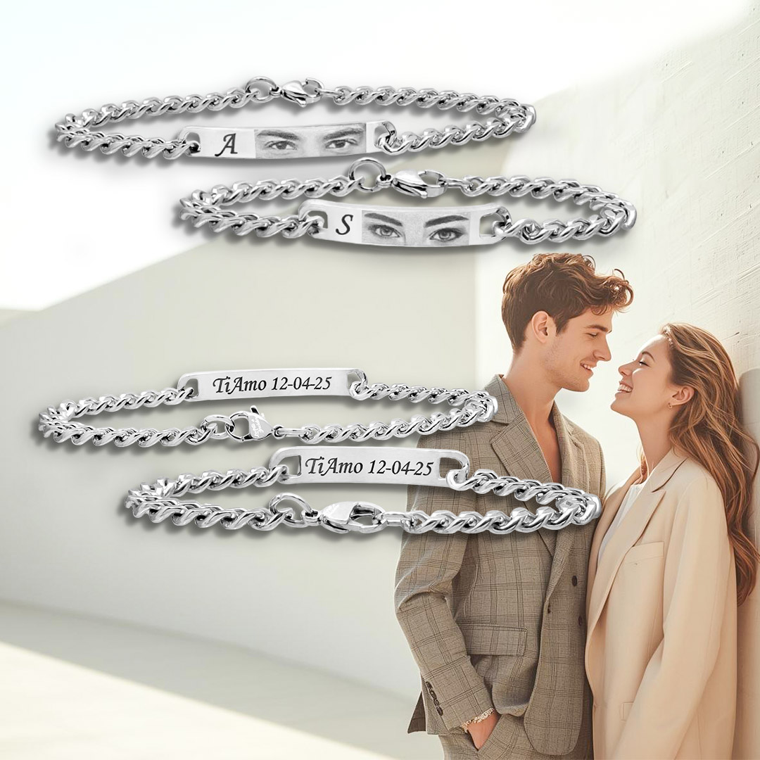 Bracciali Coppia Incisione Foto e Testo Personalizzati per lui e lei