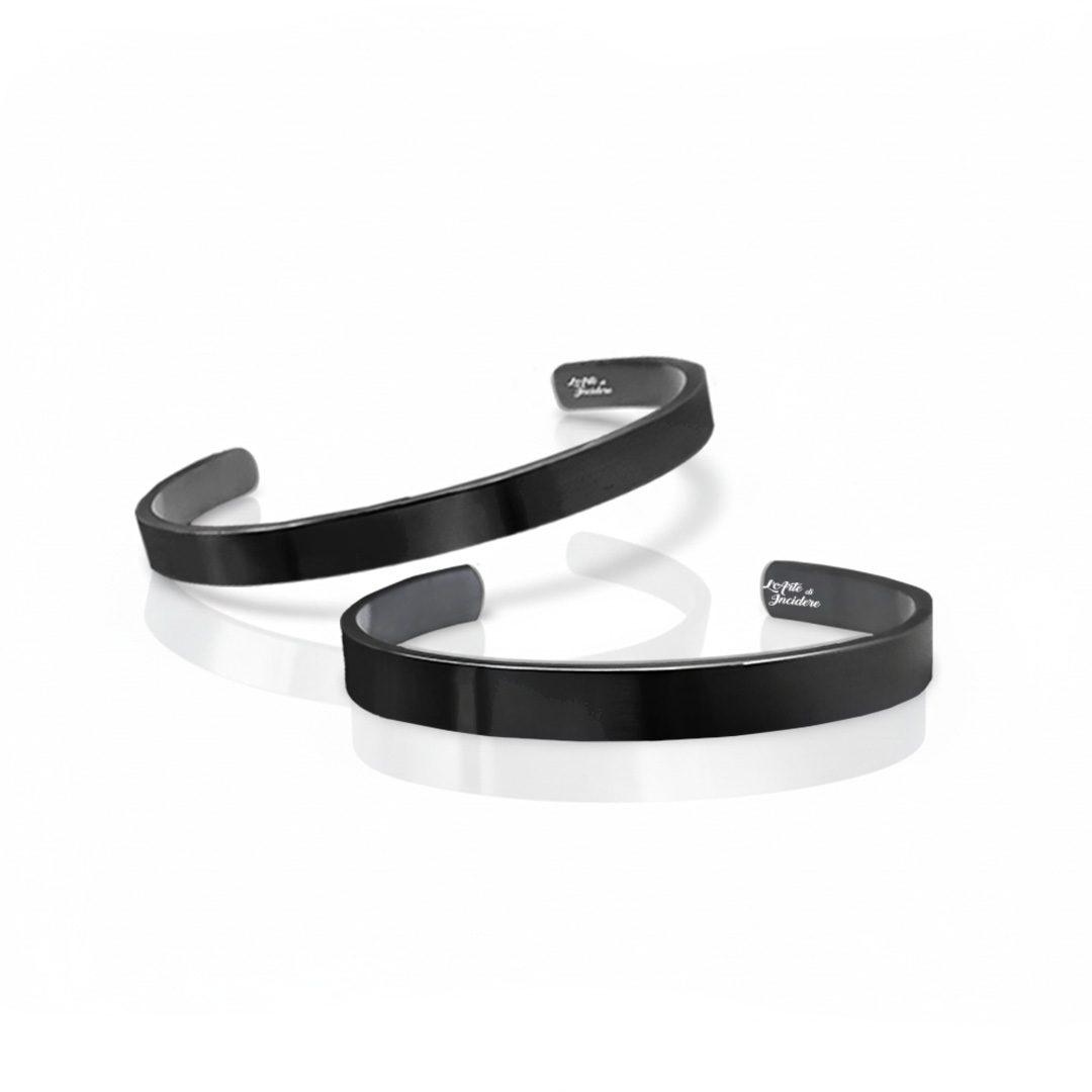 Bracciali Coppia Rigidi Aperti con Incisione Personalizzata Neri