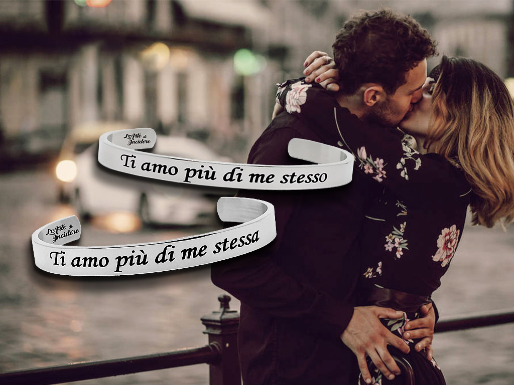 Bracciali coppia rigidi aperti con Incisione personalizzata Bracciali coppia rigidi aperti con Incisione personalizzata