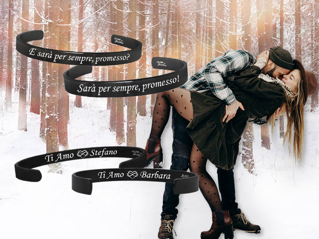 Bracciali coppia rigidi aperti neri Incisione personalizzata con dedica Bracciali coppia rigidi aperti neri Incisione personalizzata con dedica