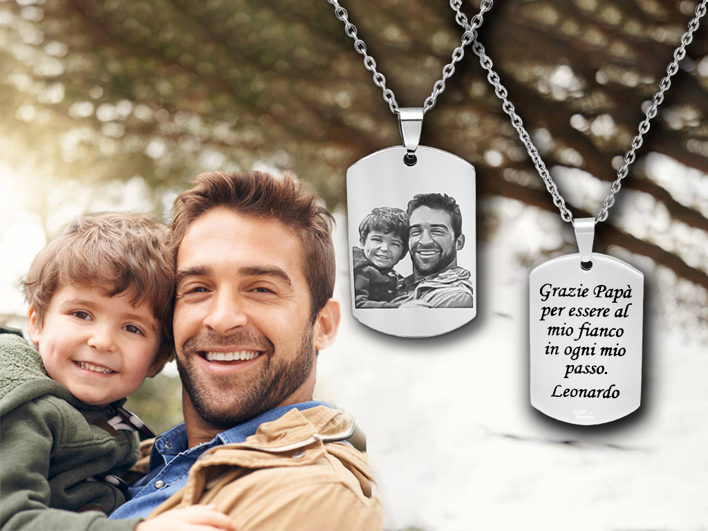 Collana per il Papà con Foto Incisione Personalizzata 1 Dedica