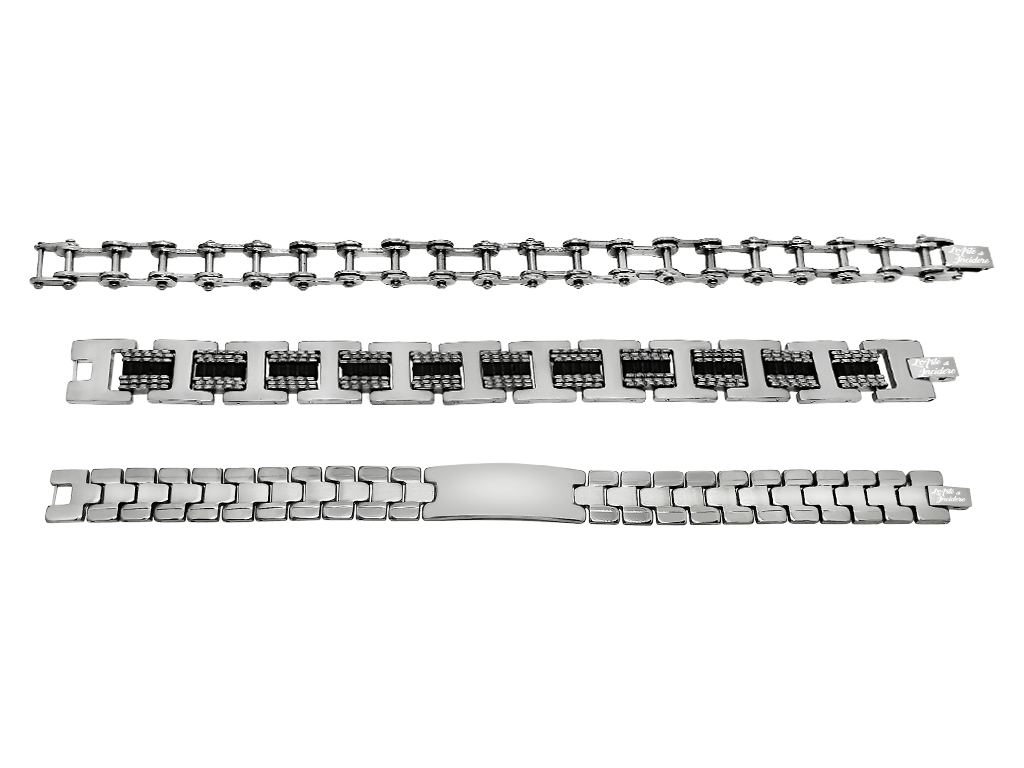 Set Bracciali uomo 3 pezzi incisione personalizzata maglia acciaio Set Bracciali uomo 3 pezzi incisione personalizzata maglia acciaio