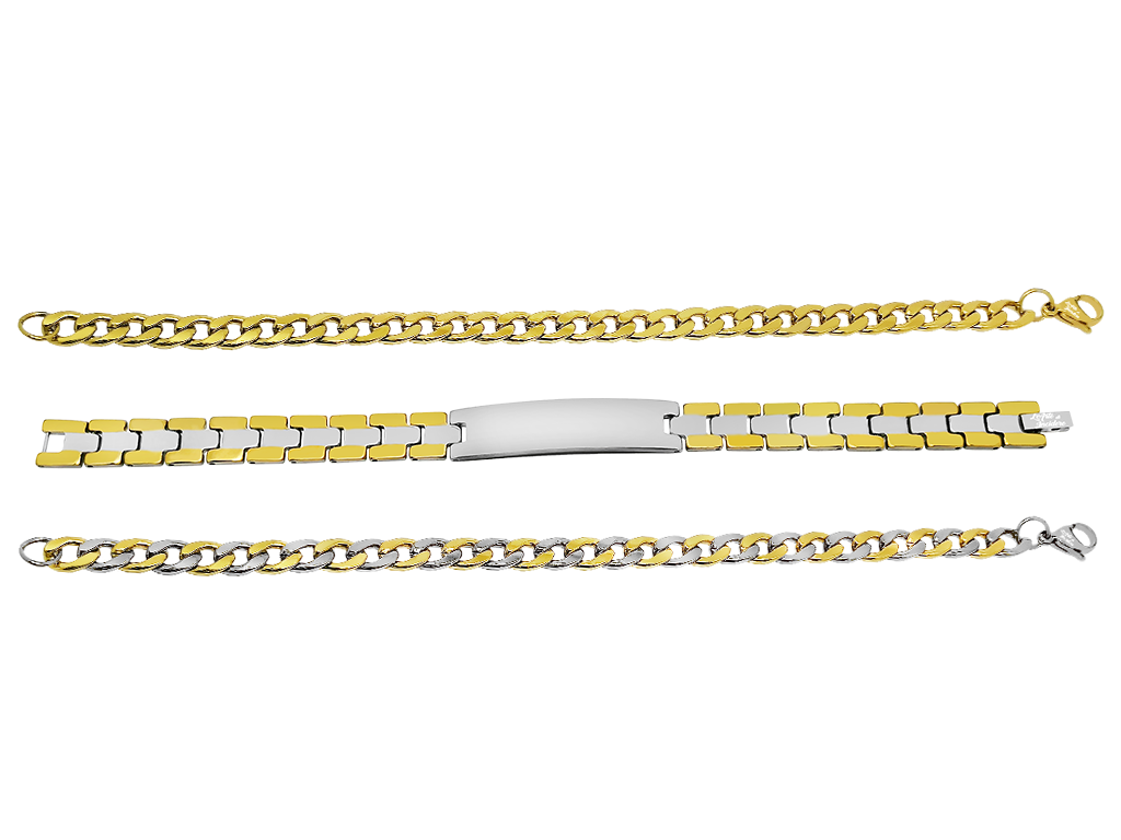 Set Bracciali uomo 3 pezzi incisione personalizzata maglia acciaio argentata e dorata