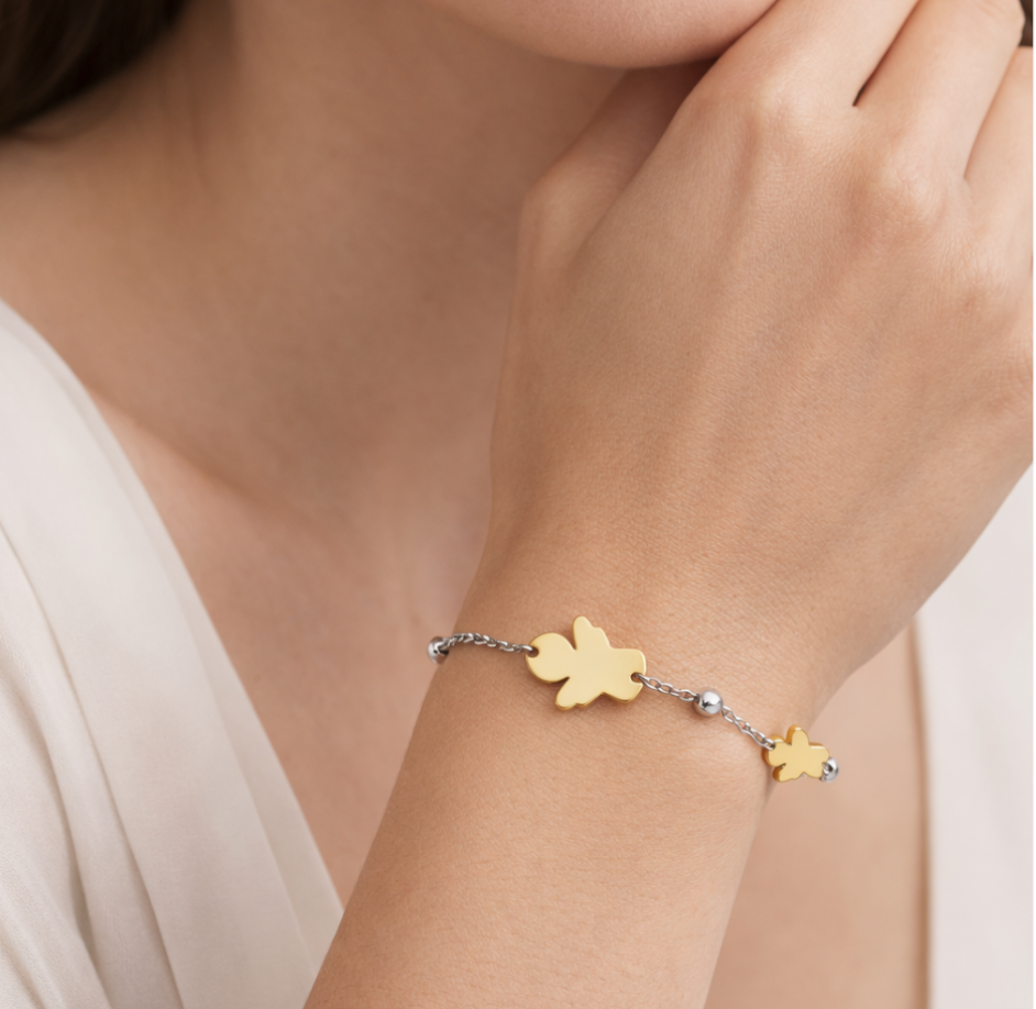 Bracciale con Angioletto Fisso Rosato Personalizzato con incisione