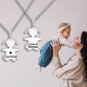 Collana Mamma Bebè Bimba Incisione Personalizzata con 1 Nome e Dedica
