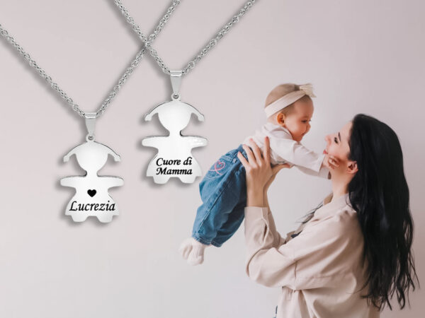 Collana Mamma Bebè Bimba Incisione Personalizzata con 1 Nome e Dedica