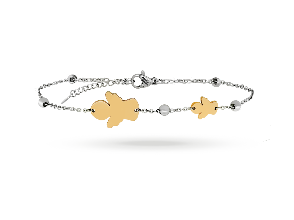 Bracciale con angioletto fisso incisione personalizzata 1 maglia catena e palline
