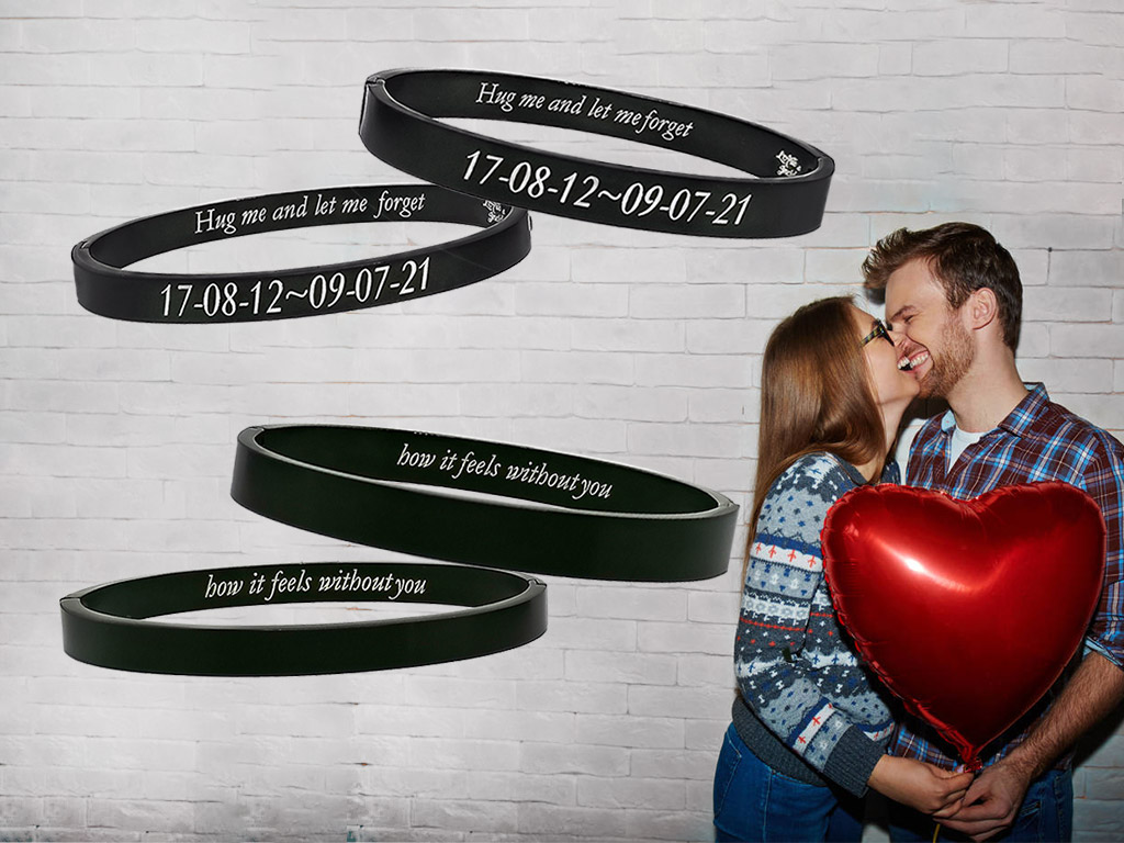 Bracciali coppia rigidi chiusi neri incisione personalizzata Bracciali coppia rigidi chiusi neri incisione personalizzata