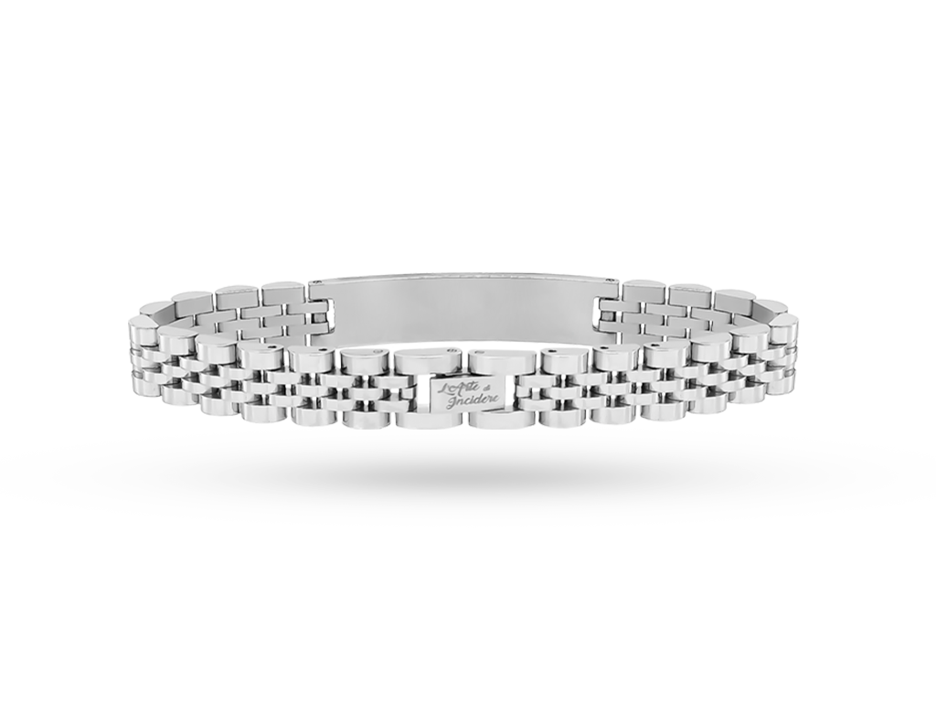 Bracciale uomo jubilee incisione personalizzata 1 fronte e retro maglia tripla argentata Bracciale uomo jubilee incisione personalizzata 1 fronte e retro maglia tripla argentata