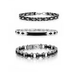 Set Di 3 Bracciali Uomo in Acciaio Bicolore con Incisione