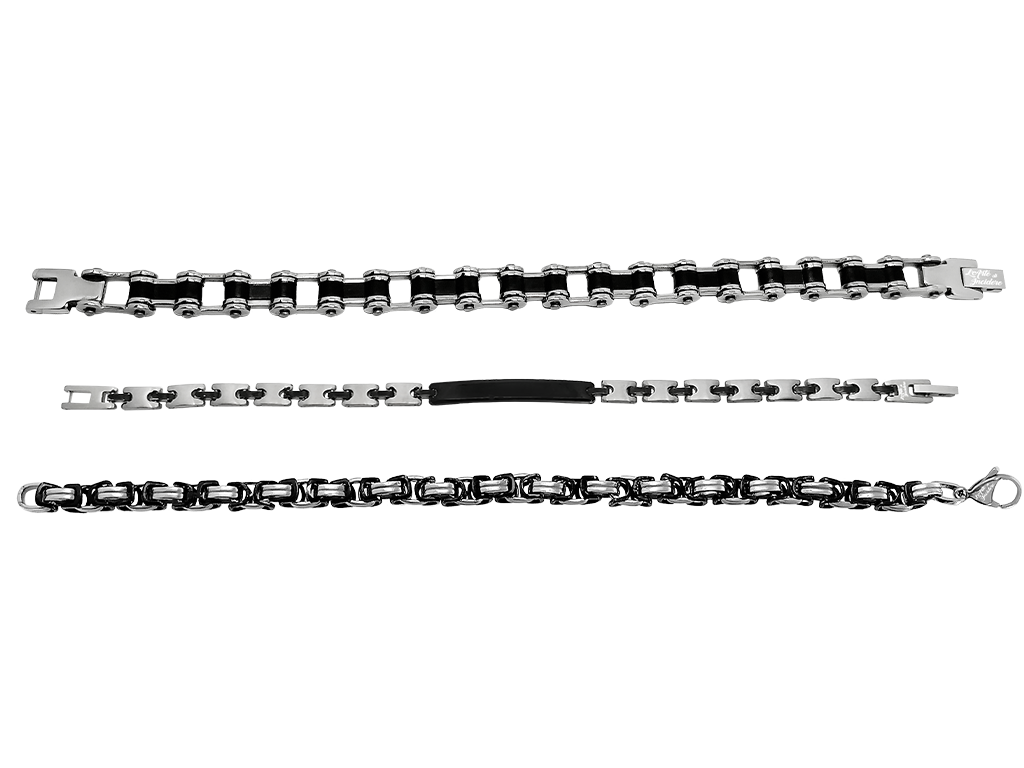 Set Di 3 Bracciali Uomo maglia bicolore incisione personalizzata aperti
