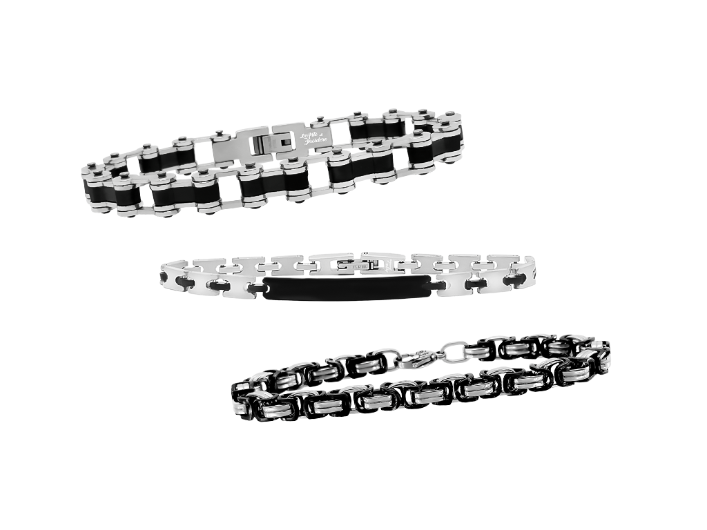 Set Di 3 Bracciali Uomo maglia bicolore incisione personalizzata