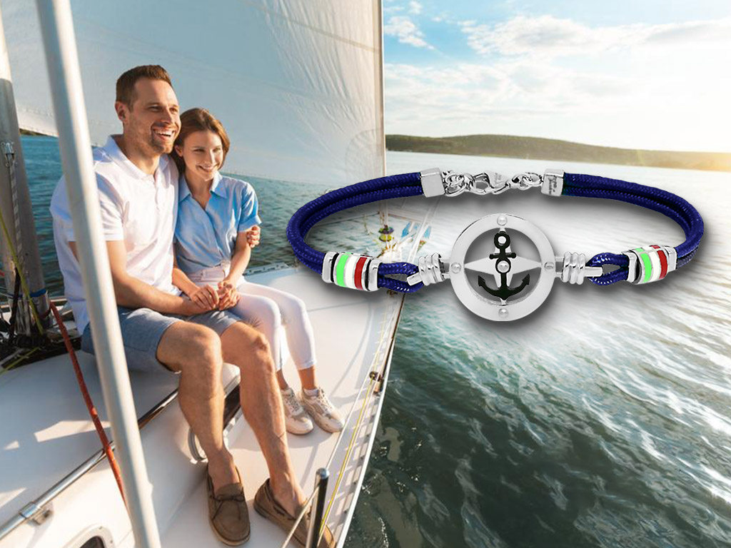 Bracciale corda con ancora uomo e donna Acciaio 2 charm tricolore Bracciale corda con ancora uomo e donna Acciaio 2 charm tricolore