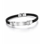 Bracciale in Ecopelle Nera e Placca in Acciaio Personalizzato