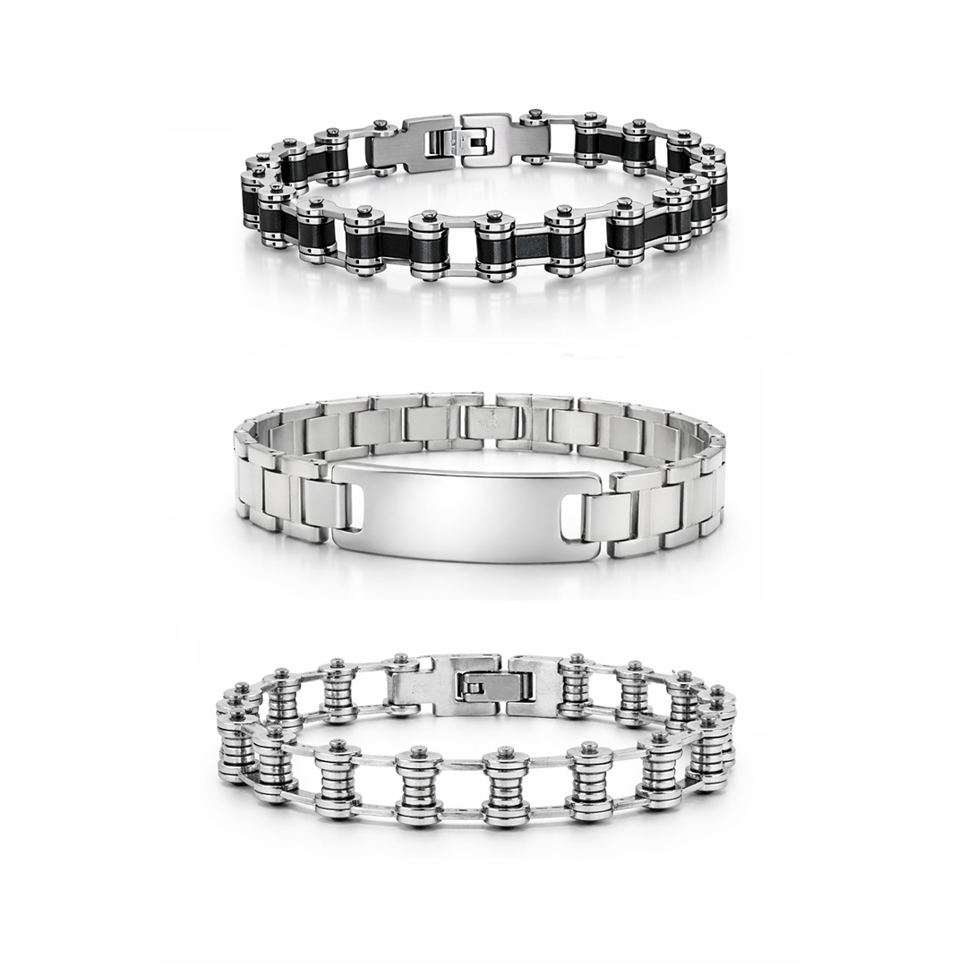 Bracciali Set da 3 Per Lui in Acciaio con Incisione Personalizzata
