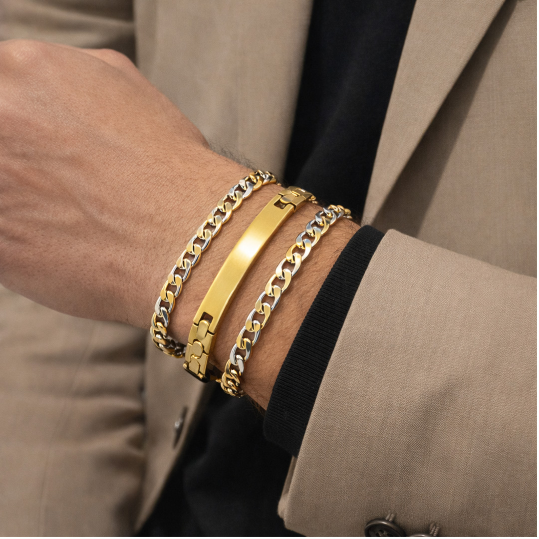 Bracciali per Uomo Set 3 Pezzi Bicolore Personalizzato Indossati