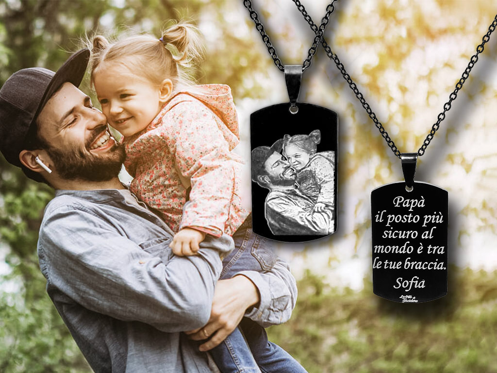 Collana con Foto per Papà Incisione Personalizzata con 1 Dedica