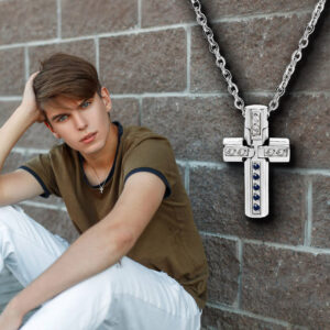 Collana con croce prima comunione con 6 punti luce