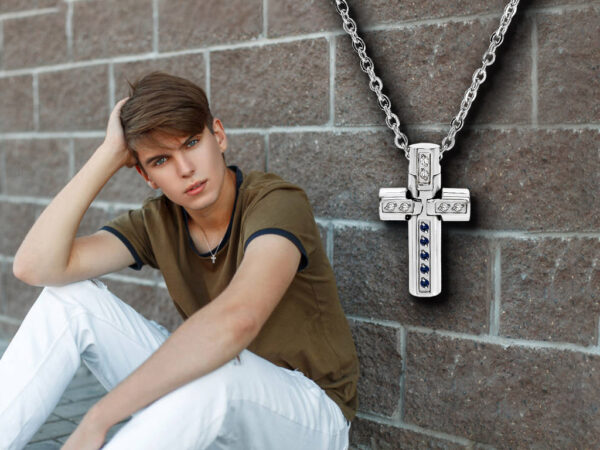 Collana con croce prima comunione con 6 punti luce