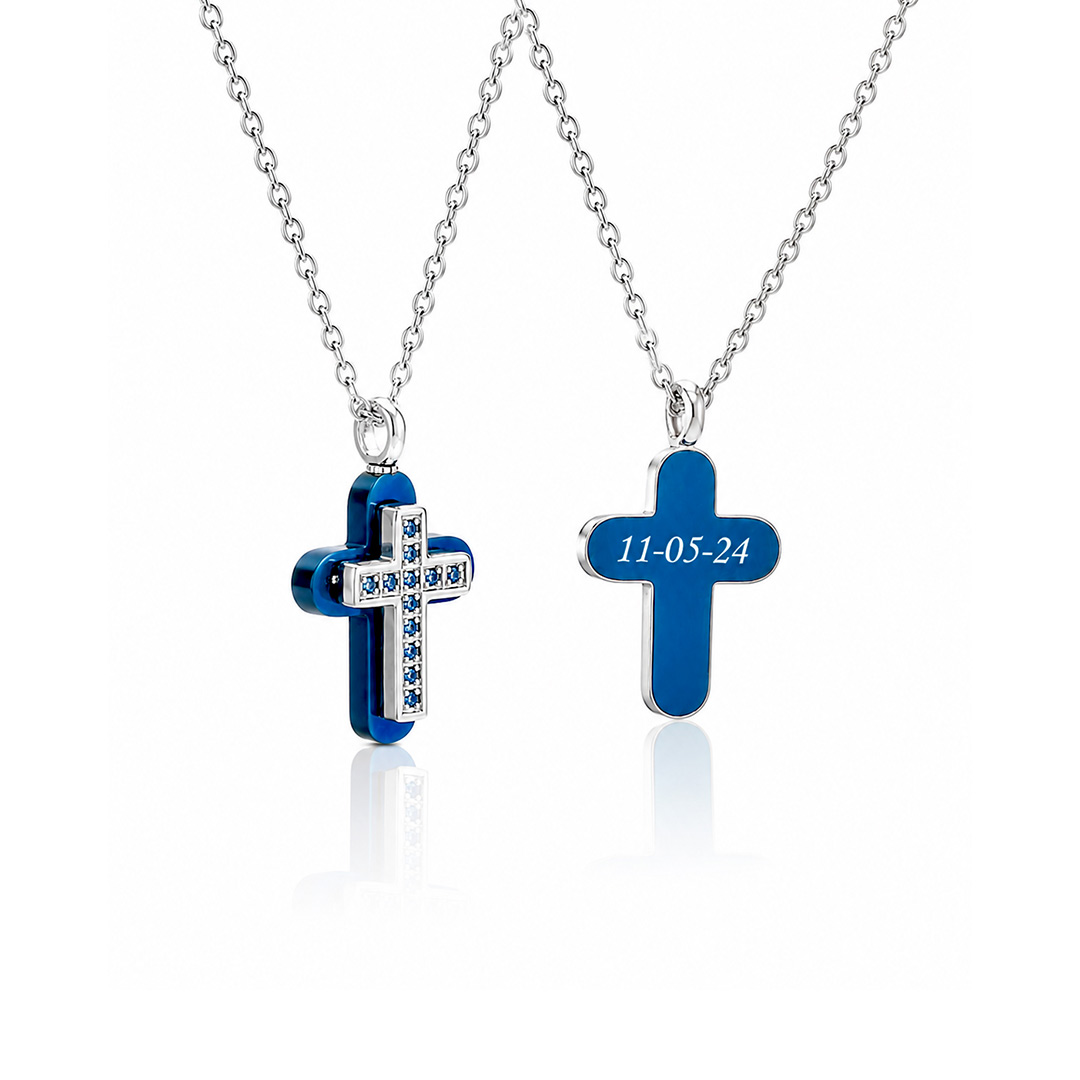 Collana per Comunione Maschio con Croce Blu Personalizzata