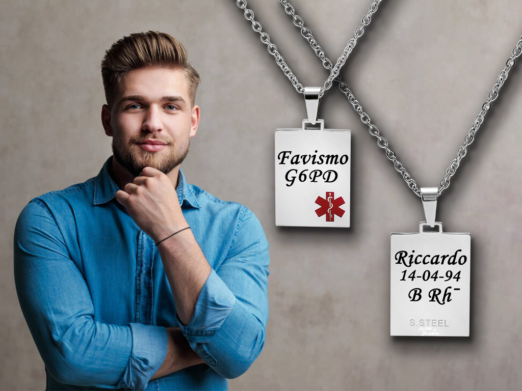 Collana salvavita piastrina con Incisione Personalizzata con dati sanitari
