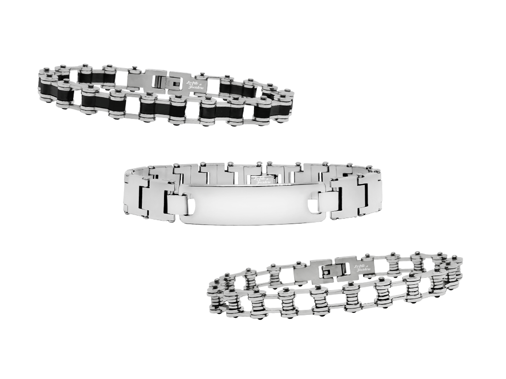 Bracciali Set Da 3 Per Lui Con Maglia in Acciaio e Incisione Personalizzata Bracciali Set Da 3 Per Lui Con Maglia in Acciaio e Incisione Personalizzata
