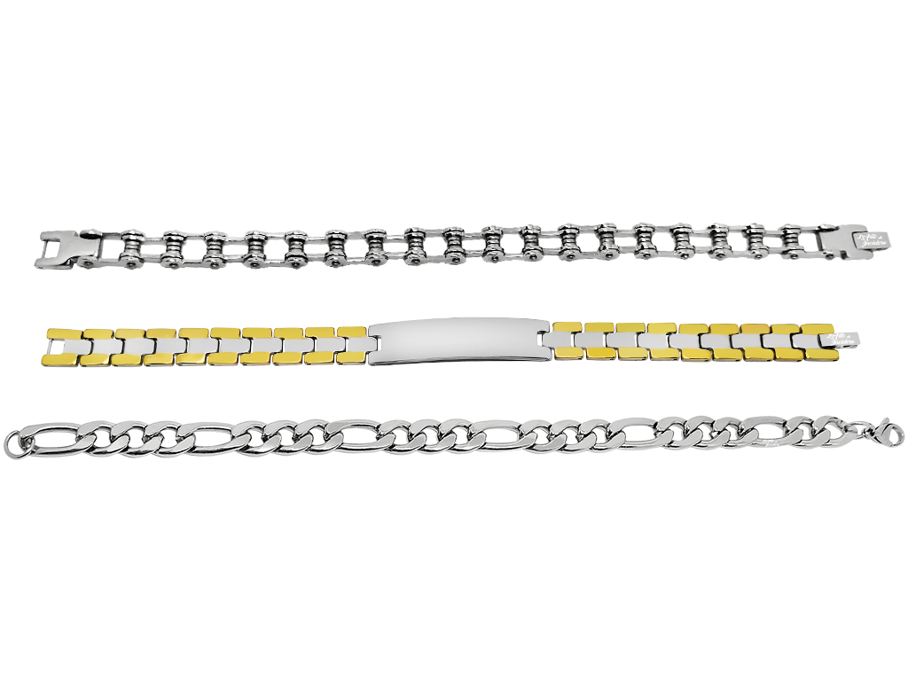 Bracciali uomo maglia acciaio set 3 pezzi incisione personalizzata