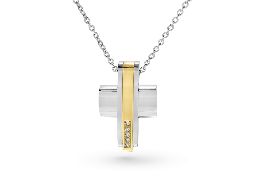 Collana Croce uomo 1 Incisione personalizzata con dettagli dorati e punti luce Collana Croce uomo 1 Incisione personalizzata con dettagli dorati e punti luce