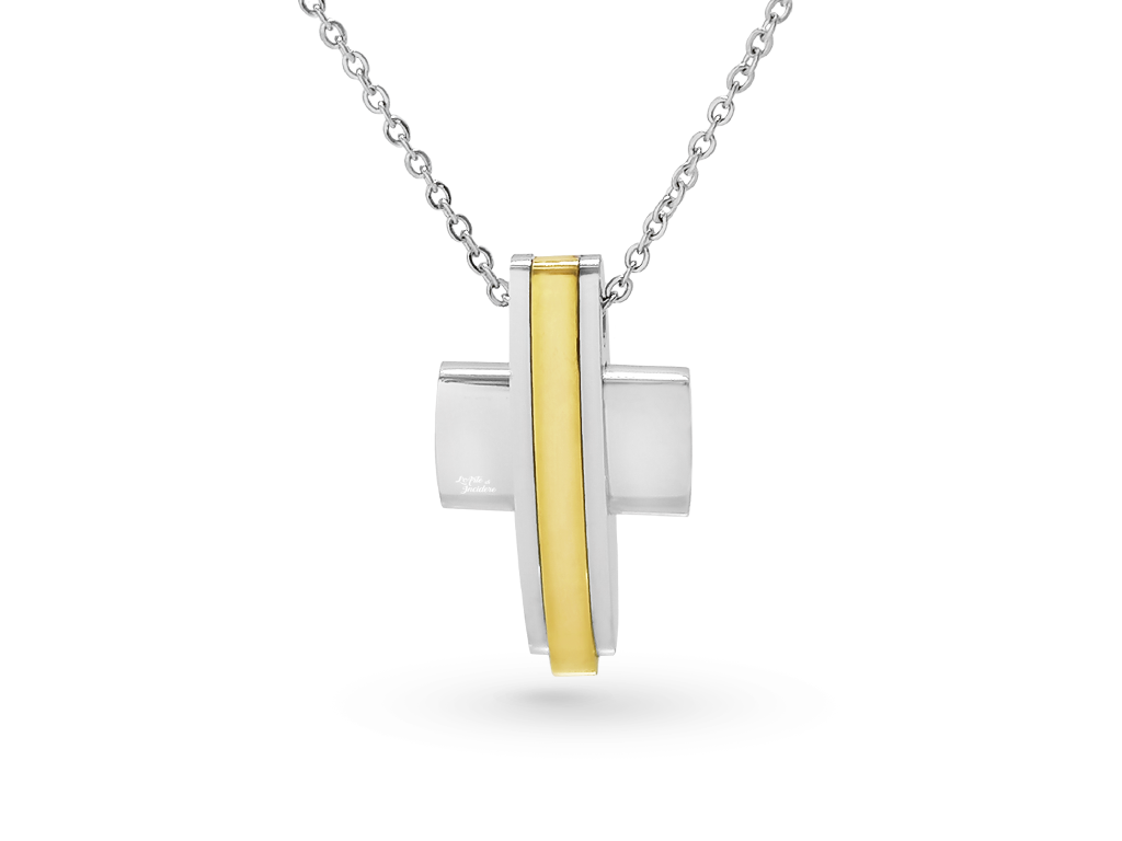 Collana Croce uomo 1 Incisione personalizzata con dettagli dorati e punti luce Collana Croce uomo 1 Incisione personalizzata con dettagli dorati e punti luce