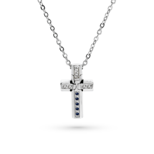 Collana croce uomo argentata e 6 punti luce bianchi e neri
