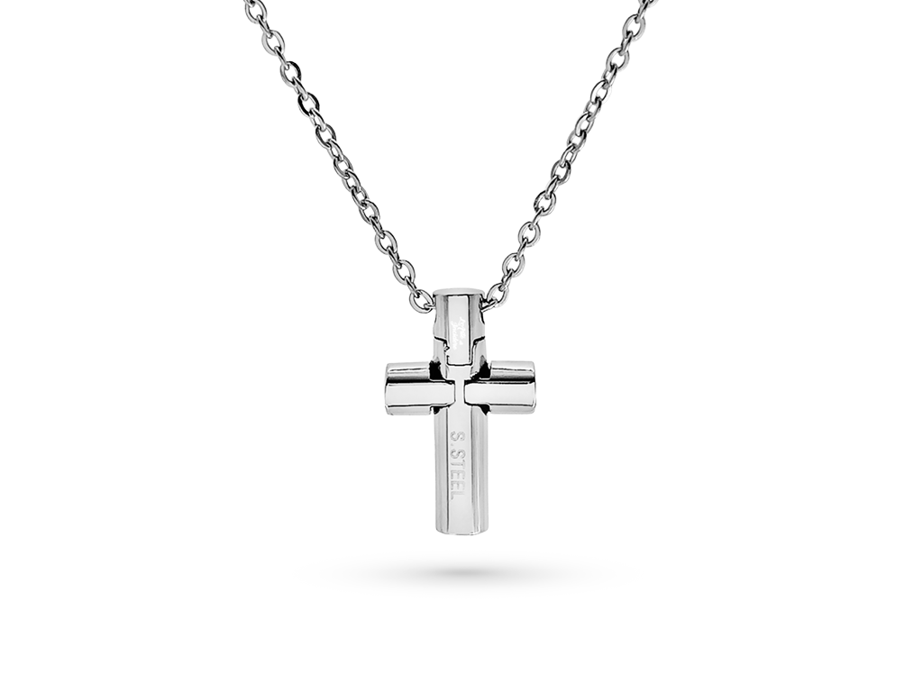 Collana croce uomo argentata con punti luce 6