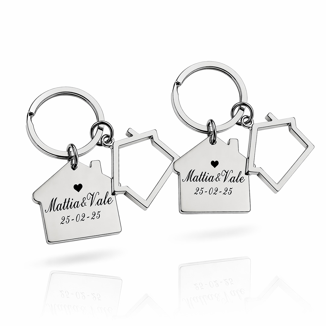 Portachiavi Casa per Coppia Personalizzati con Incisione Retro Portachiavi Casa per Coppia Personalizzati con Incisione Retro