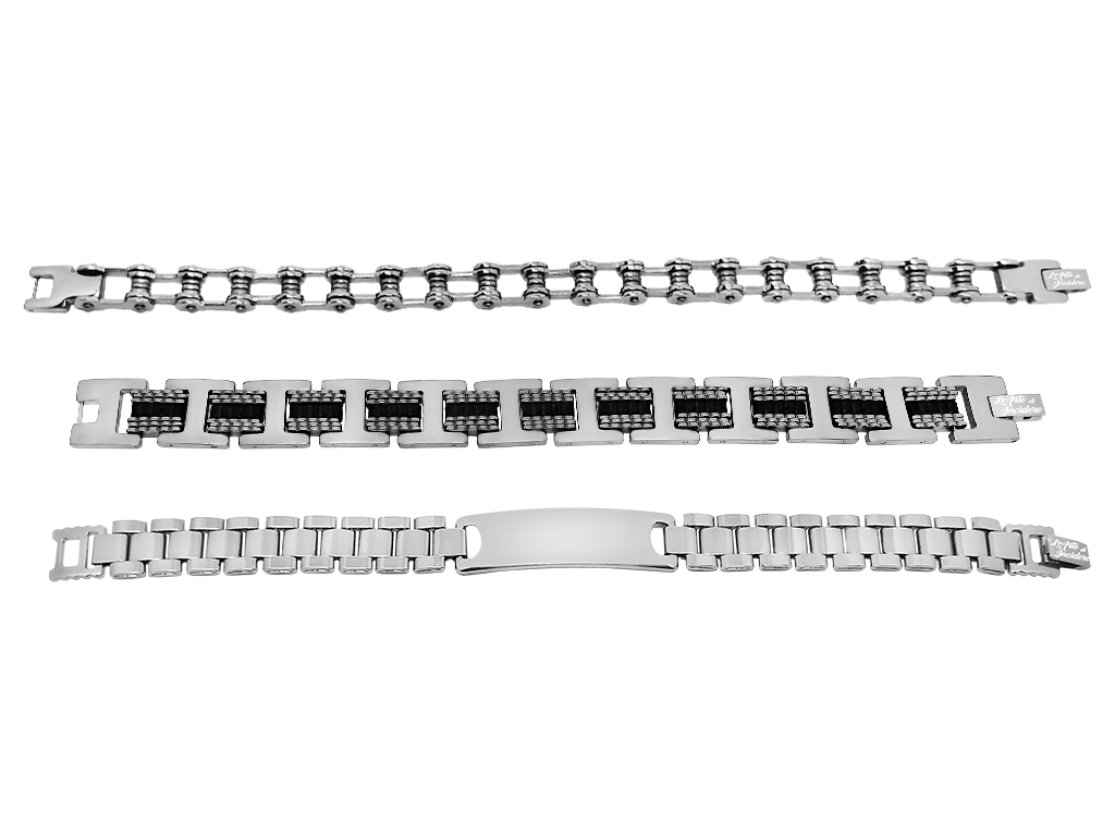 Bracciali uomo set 3 pezzi maglia acciaio incisione personalizzata