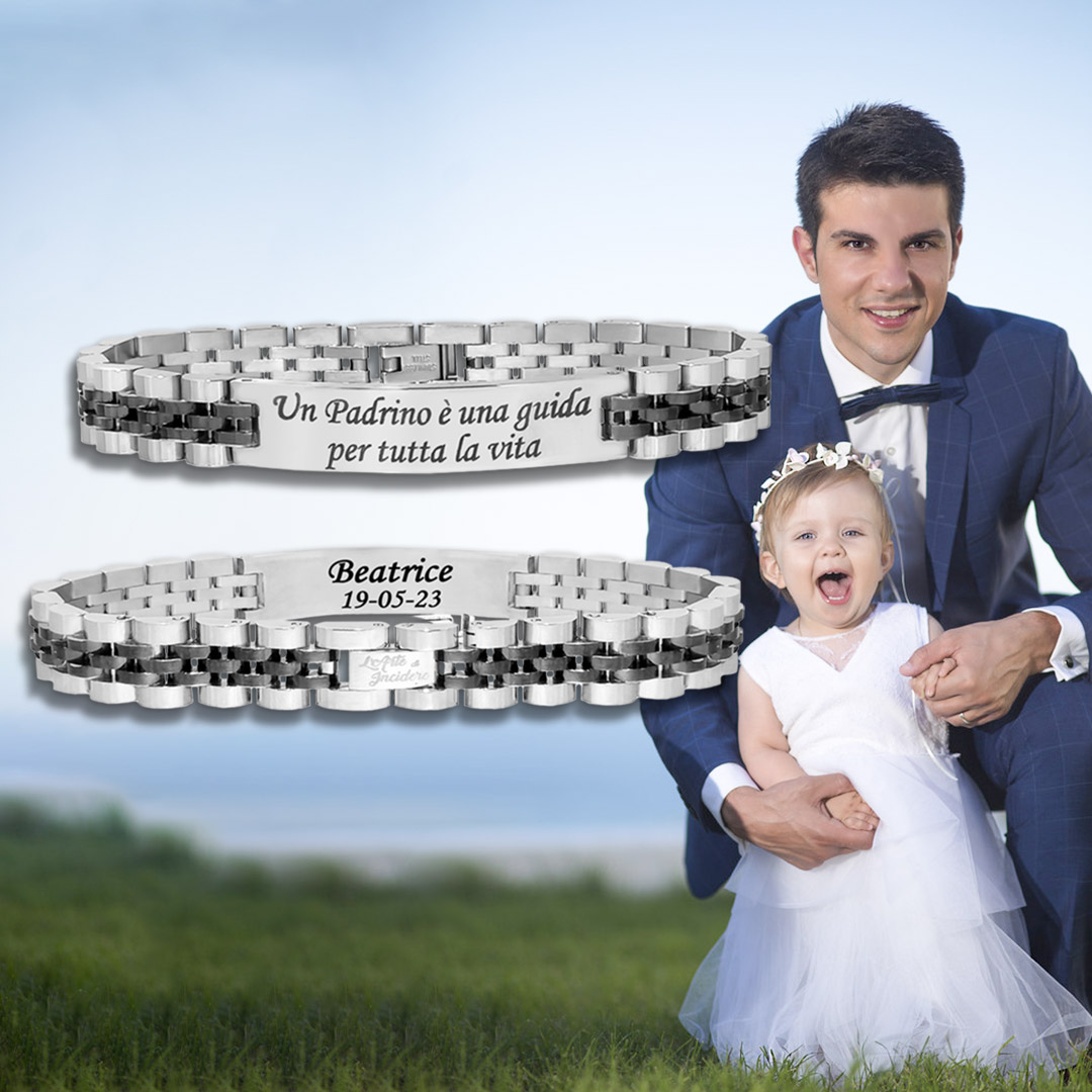 Bracciale Padrino Battesimo con 1 Incisione Personalizzata