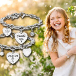 Bracciale Prima Comunione bambina con cuore incisione personalizzata con 1 nome